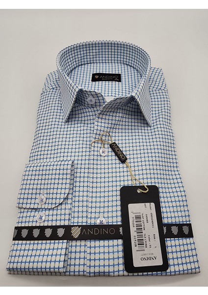 Regularfit Mavi Kareli Erkek Gömlek Likralı Kesim Yapısıyla AR045085-01