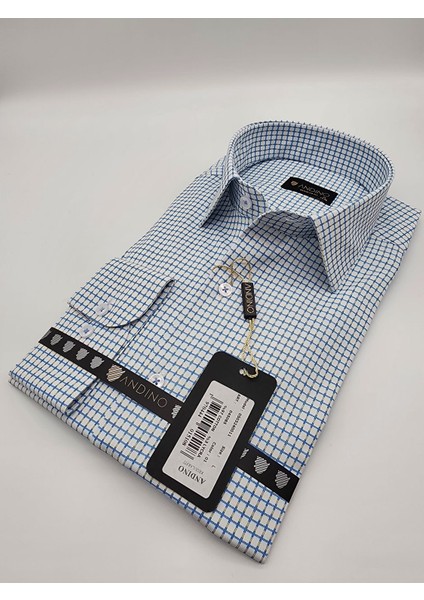 Regularfit Mavi Kareli Erkek Gömlek Likralı Kesim Yapısıyla AR045085-01 fırsatları