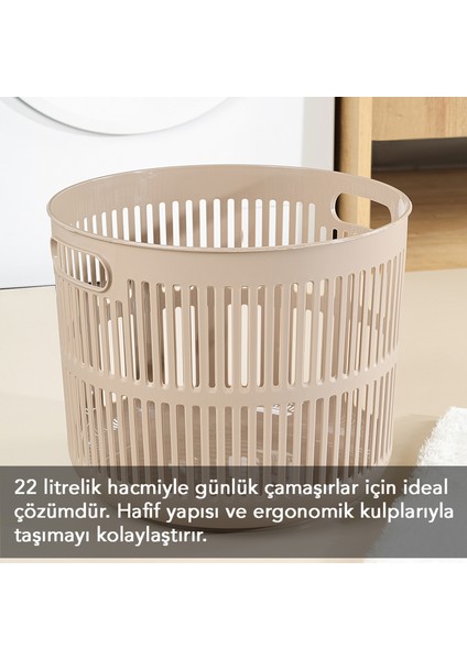 22 Litre Solara Yuvarlak Çamaşır Sepeti - Kulplu Çok Amaçlı Sepet Banyo Düzenleyici Sepet Bej fiyatları