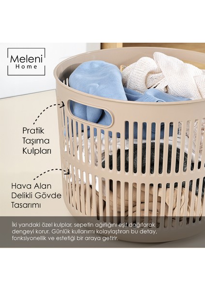 22 Litre Solara Yuvarlak Çamaşır Sepeti - Kulplu Çok Amaçlı Sepet Banyo Düzenleyici Sepet Bej modelleri