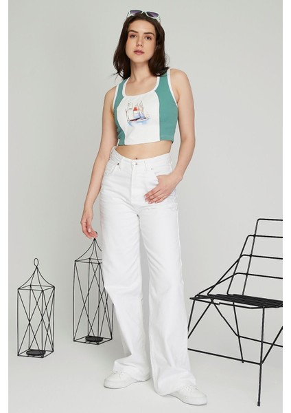 Kadın Deri Crop Ribana Kaşkorse Likralı Deri Garnili Baskılı Crop Büstiyer Deri Üzeri Baskılı Crop fiyatları