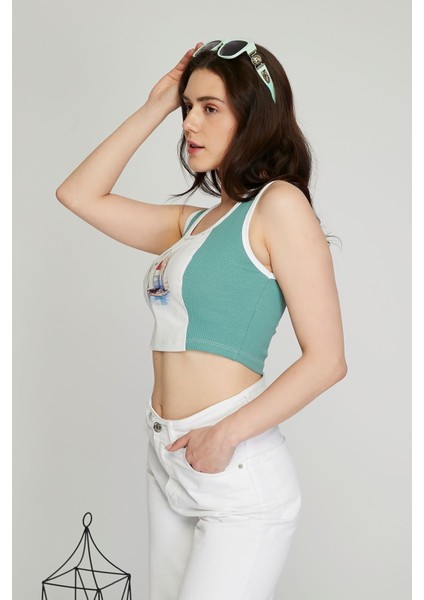 Kadın Deri Crop Ribana Kaşkorse Likralı Deri Garnili Baskılı Crop Büstiyer Deri Üzeri Baskılı Crop modelleri