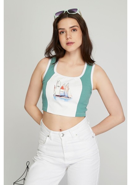 Kadın Deri Crop Ribana Kaşkorse Likralı Deri Garnili Baskılı Crop Büstiyer Deri Üzeri Baskılı Crop fırsatları