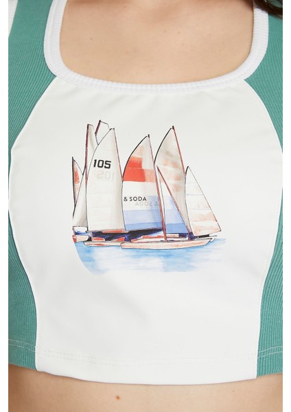 Kadın Deri Crop Ribana Kaşkorse Likralı Deri Garnili Baskılı Crop Büstiyer Deri Üzeri Baskılı Crop indirimleri