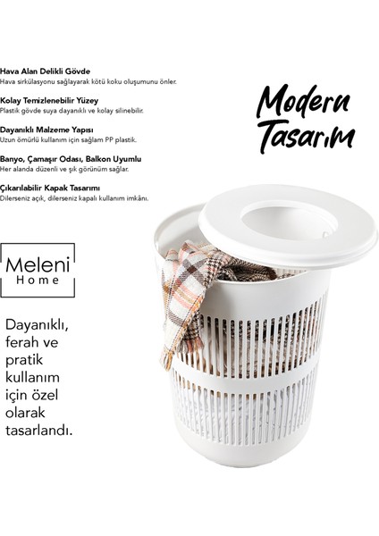2'li Solara Çamaşır Sepeti Seti - 60 Lt Kapak Detaylı Kirli Sepeti, 22 Lt Çamaşır Sepeti Beyaz modelleri