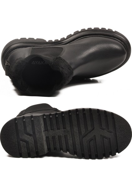 Siyah Cilt Kürklü Kolay Giyilebilir Kaymaz Kadın Chelsea Bot 473093 Z indirimleri