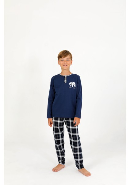 Erkek Çocuk Uzun Kollu %100 Pamuklu Düğme Detaylı Pijama Takımı Everest modelleri