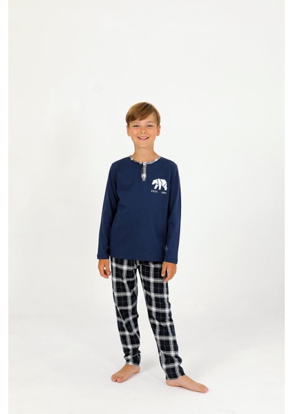 Erkek Çocuk Uzun Kollu %100 Pamuklu Düğme Detaylı Pijama Takımı Everest fırsatları