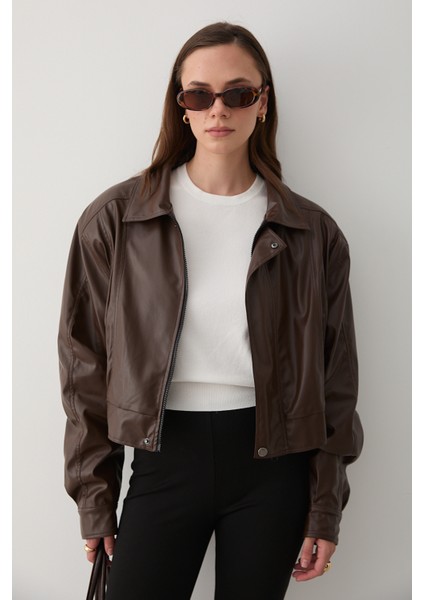 Kahverengi Kısa Deri Ceket - 1710 fiyatları