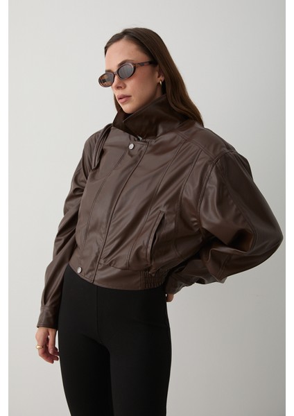 Kahverengi Kısa Deri Ceket - 1710 modelleri