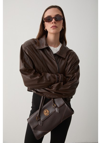 Kahverengi Kısa Deri Ceket - 1710 fırsatları