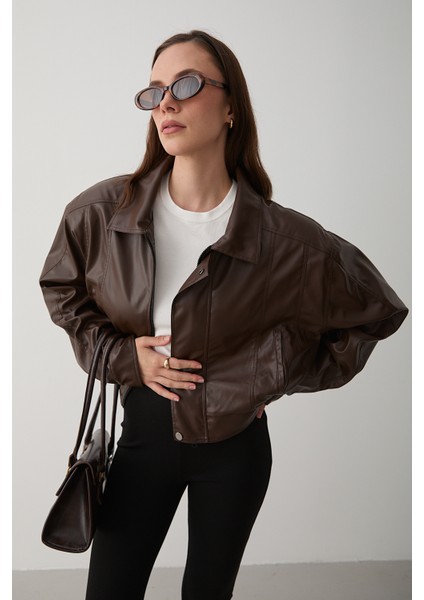 Kahverengi Kısa Deri Ceket - 1710 indirimleri