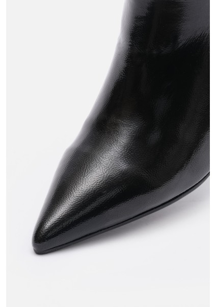 Bestyle Noır Kadın Siyah Gerçek Rugan Deri Ince Topuklu Fermuarlı Bot