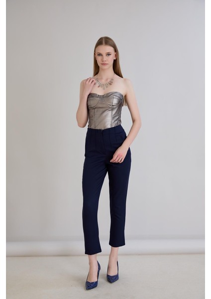 Bel Nervürlü Kemersiz Sahte Cep Detaylı Cigarette Pantolon