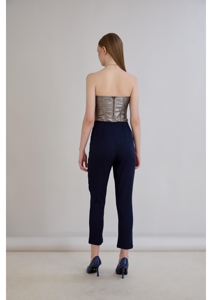 Bel Nervürlü Kemersiz Sahte Cep Detaylı Cigarette Pantolon