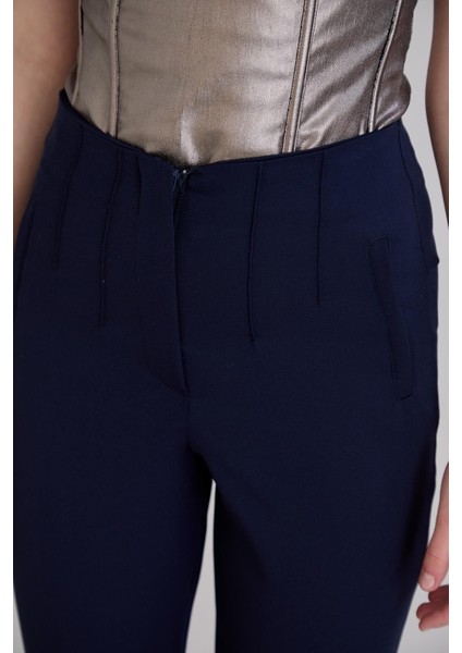 Bel Nervürlü Kemersiz Sahte Cep Detaylı Cigarette Pantolon