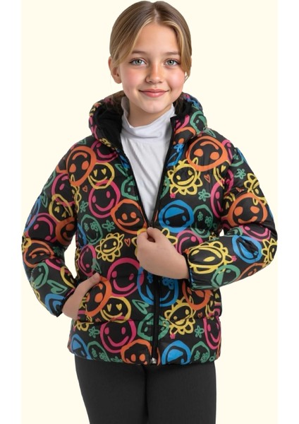 Erkek/kız Çocuk Kapüşonlu Su ve Rüzgar Geçirmez Cepli Kışlık Şişme Mont