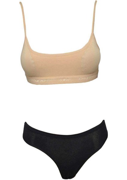 Pedli Ip Askılı Yarım Atlet Büstiyer Külot Takım Ten Siyah