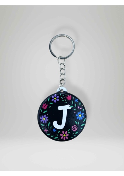 J Harf Kişiye Özel Harfli Çiçek Desenli Plastik Anahtarlık Şişe Açacağı Hem Şık Hem Kullanışlı Hediye Seçeneği