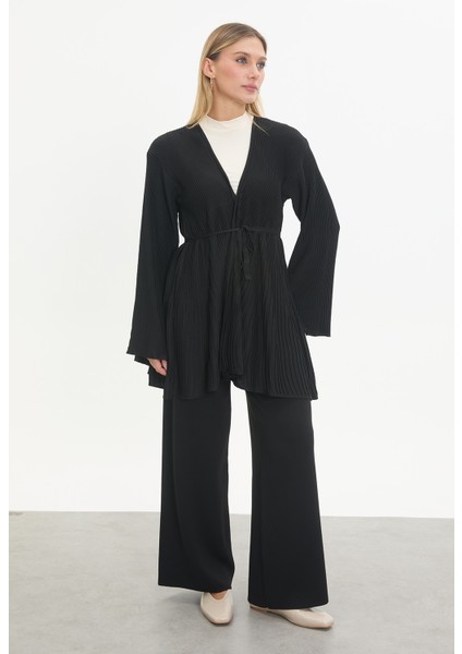 Merserize Kuşaklı Pliseli Takım