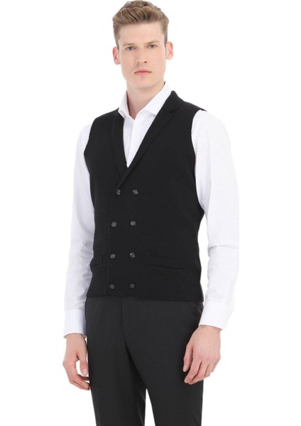 Siyah Regular Fit Kelebek Yaka Casual Örme Triko Yelek indirimleri