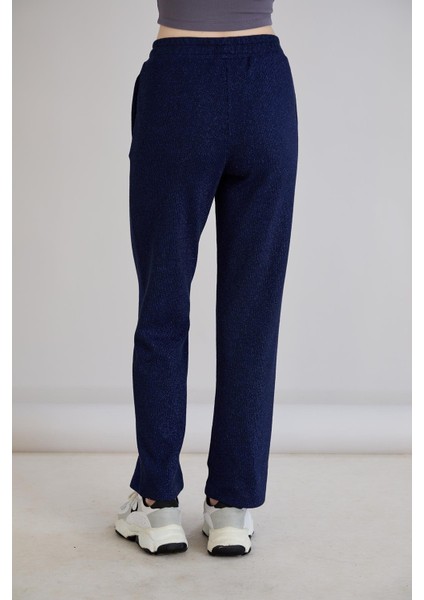 Simli Örme Regular Kalıp Boru Paça Triko Pantolon Indigo