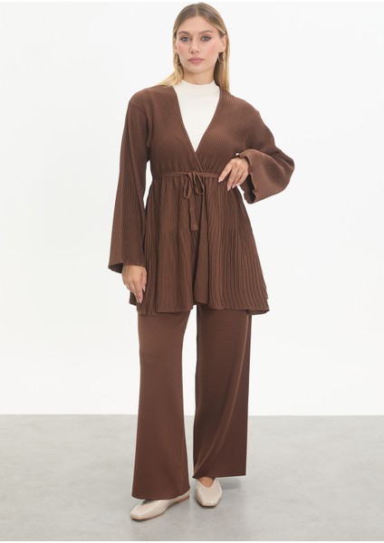 Merserize Kuşaklı Pliseli Takım