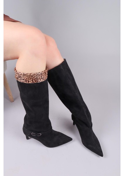 VAYZATA Kemerli Süet Çekme Çizme SİYAH