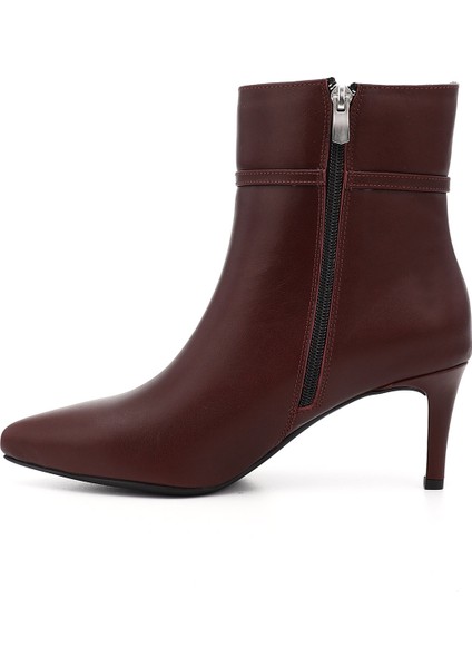 Kadın Bordo Platinum Fermuarlı İnce Topuklu Hakiki Deri Bot modelleri