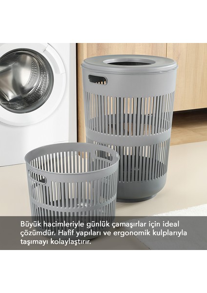 2'li Solara Çamaşır Sepeti Seti - 60 Lt Kapak Detaylı Kirli Sepeti, 22 Lt Çamaşır Sepeti Gri fiyatları