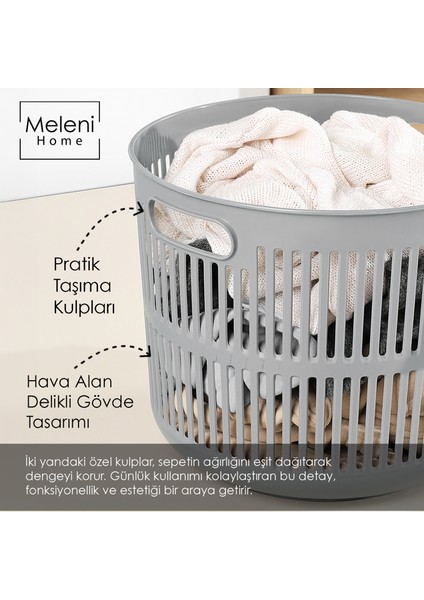 2'li Solara Çamaşır Sepeti Seti - 60 Lt Kapak Detaylı Kirli Sepeti, 22 Lt Çamaşır Sepeti Gri fırsatları