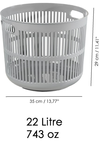 2'li Solara Çamaşır Sepeti Seti - 60 Lt Kapak Detaylı Kirli Sepeti, 22 Lt Çamaşır Sepeti Gri