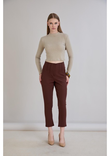 Bel Nervürlü Kemersiz Sahte Cep Detaylı Cigarette Pantolon