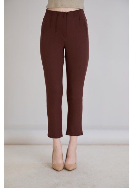 Bel Nervürlü Kemersiz Sahte Cep Detaylı Cigarette Pantolon