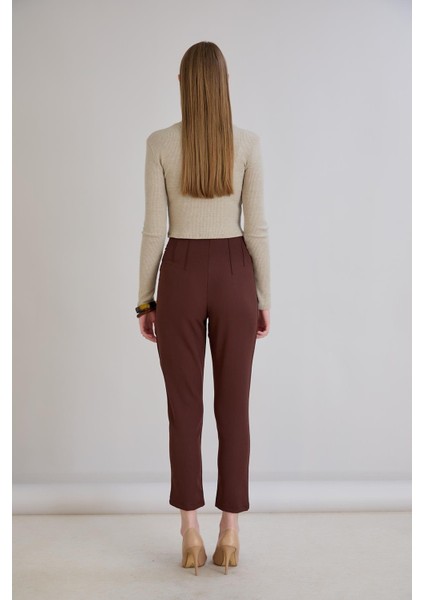 Bel Nervürlü Kemersiz Sahte Cep Detaylı Cigarette Pantolon