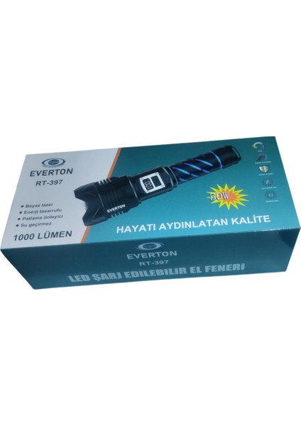 RT-397 Profesyonel El Feneri | 50W – 5000 Lümen – 4800 Mah – 5 Mod – Type-C – Zoomlu – Dijital Göstergeli fiyatları