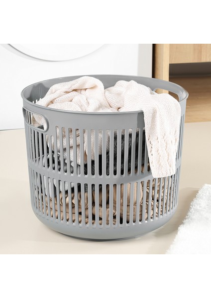 22 Litre Solara Yuvarlak Çamaşır Sepeti - Kulplu Çok Amaçlı Sepet Banyo Düzenleyici Sepet Gri