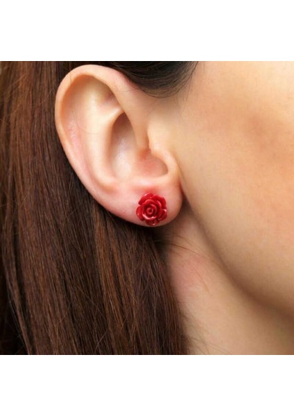 925 Ayar Gümüş Kırmızı Gül Küpe T4721 (802802) fiyatları