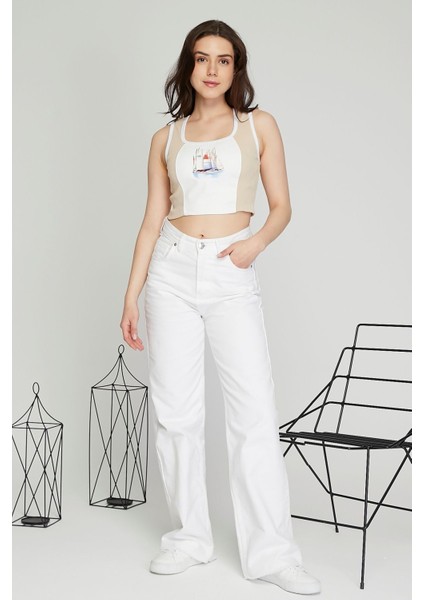 Kadın Deri Crop Ribana Kaşkorse Likralı Deri Garnili Baskılı Crop Büstiyer Deri Üzeri Baskılı Crop fiyatları