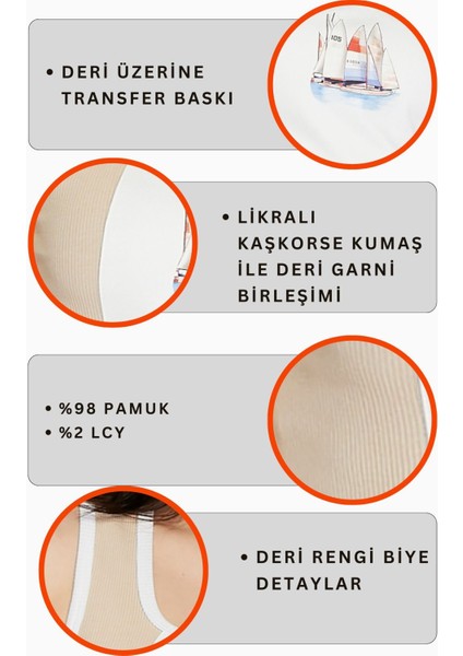 Kadın Deri Crop Ribana Kaşkorse Likralı Deri Garnili Baskılı Crop Büstiyer Deri Üzeri Baskılı Crop