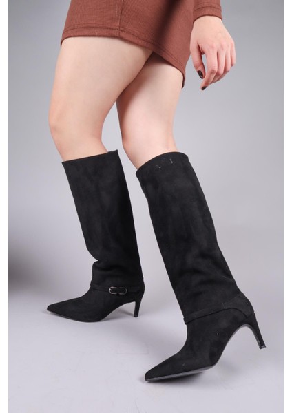 VAYZATA Kemerli Süet Çekme Çizme SİYAH