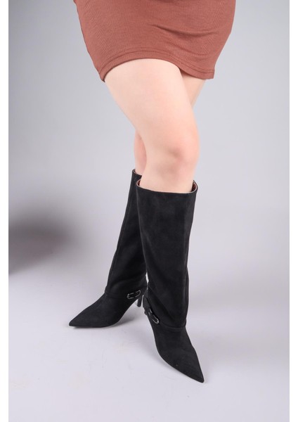 VAYZATA Kemerli Süet Çekme Çizme SİYAH modelleri