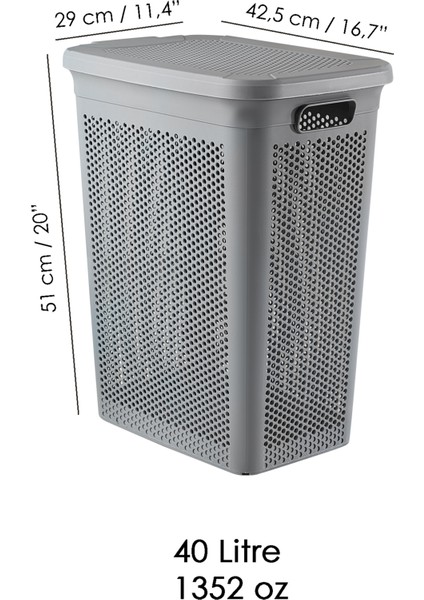 2'li Kirli Çamaşır Sepeti Seti - 40 Litre Kapaklı Delik Detaylı Stash Slim Kirli Sepeti Gri fırsatları