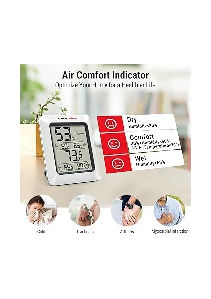 TP50 Dijital Termo-Higrometre, Iç Mekan Termometresi, Higrometre, Sıcaklık ve Nem Ölçer, Oda Iklimi Kontrolü, Oda Havası Kontrolü, Klima Monitörü Için modelleri