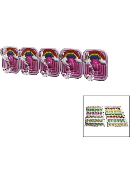 5pcs Tekli - Çoklu Kullanım Mika Kristal Kollu Resimli Yapışkanlı Askı (5148)