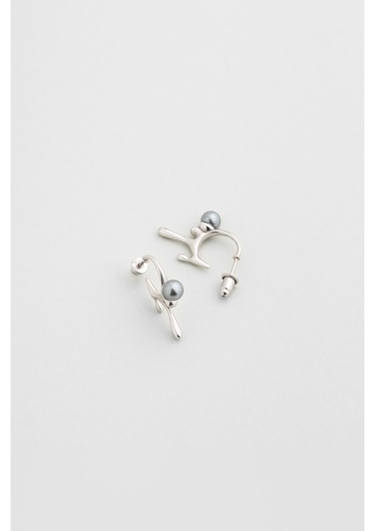 Esmeralda 18 Ayar Beyaz Altın Kaplama Gümüş Inci Küpe