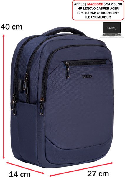 Erkek Sırt Çantası Okul Iş Günlük Kullanım USB Aparat Ortopedik Sırt ve Omuz Askısı 14 Inç modelleri