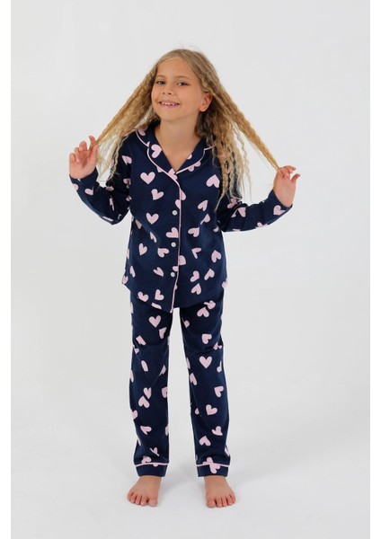 Kız Çocuk Uzun Kollu %100 Pamuklu Düğmeli Pijama Takımı Heartie indirimleri