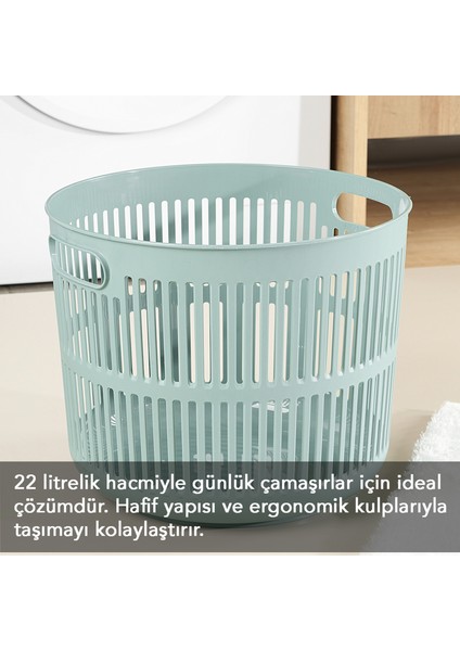 22 Litre Solara Yuvarlak Çamaşır Sepeti - Kulplu Çok Amaçlı Sepet Banyo Düzenleyici Sepet Yeşil fiyatları