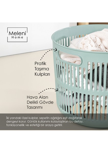 22 Litre Solara Yuvarlak Çamaşır Sepeti - Kulplu Çok Amaçlı Sepet Banyo Düzenleyici Sepet Yeşil modelleri